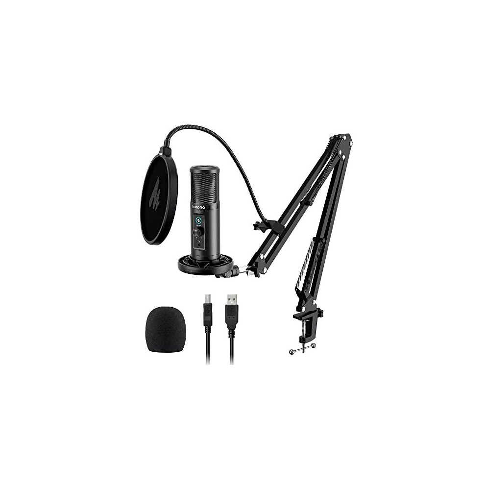 Recording Microphone Zero Latency Monitoring MAONO AU-PM422 192KHZ/24BIT Professional USB Cardioid Condenser Mic with Touch Mute Button and Mic Gain