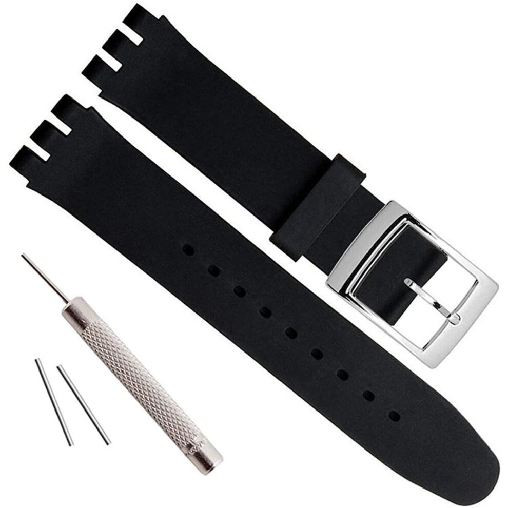 Silver Plated Stainless Steel Buckle Waterproof Silicone Rubber Watch Strap Watch Band (19mm, Black)-image-OPC-P8ZGYSZ-NEW