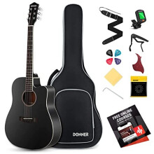 Donner Guitar Acoustic Full Size 4/4 Guitar Cutaway Beginner Adult Guitar 41 inch Kit with Gig Bag Tuner Strap Strings Capo Picks(Black)