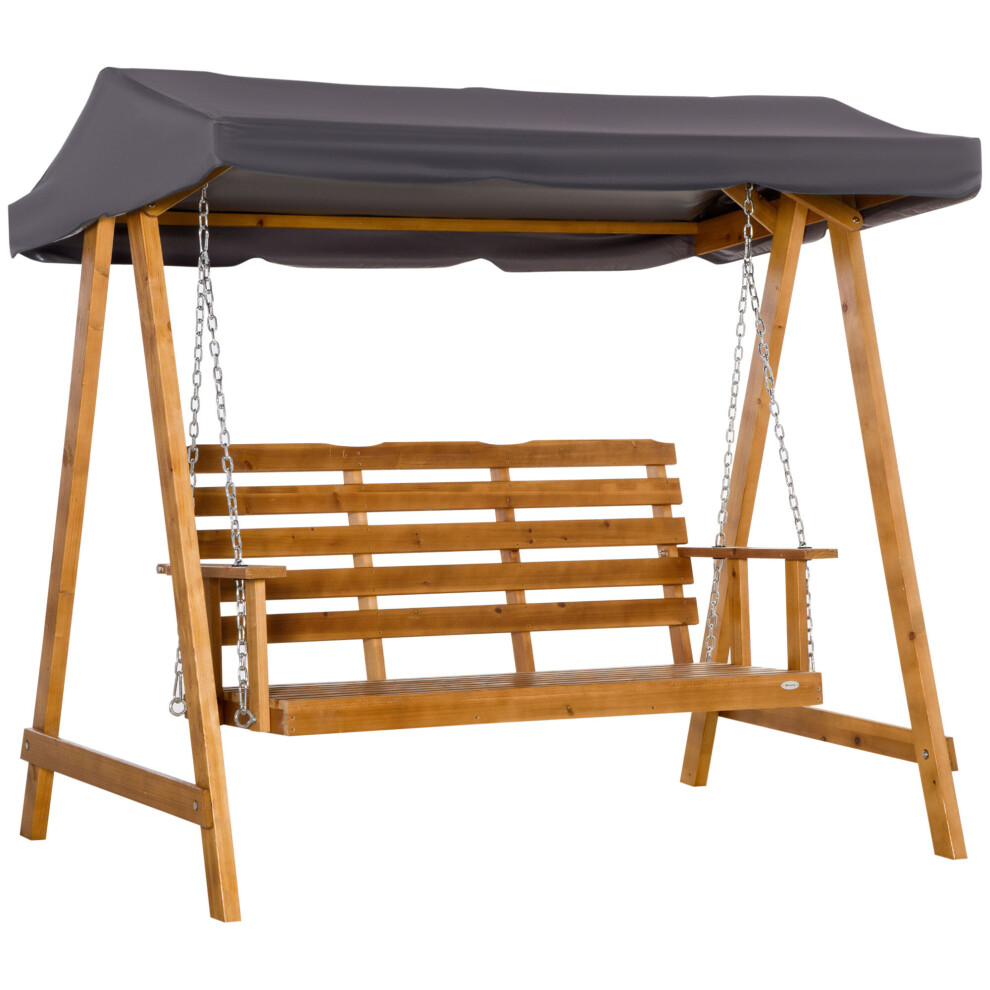 Outsunny 3 Seater Wooden Garden Swing Chair with Adjustable Canopy