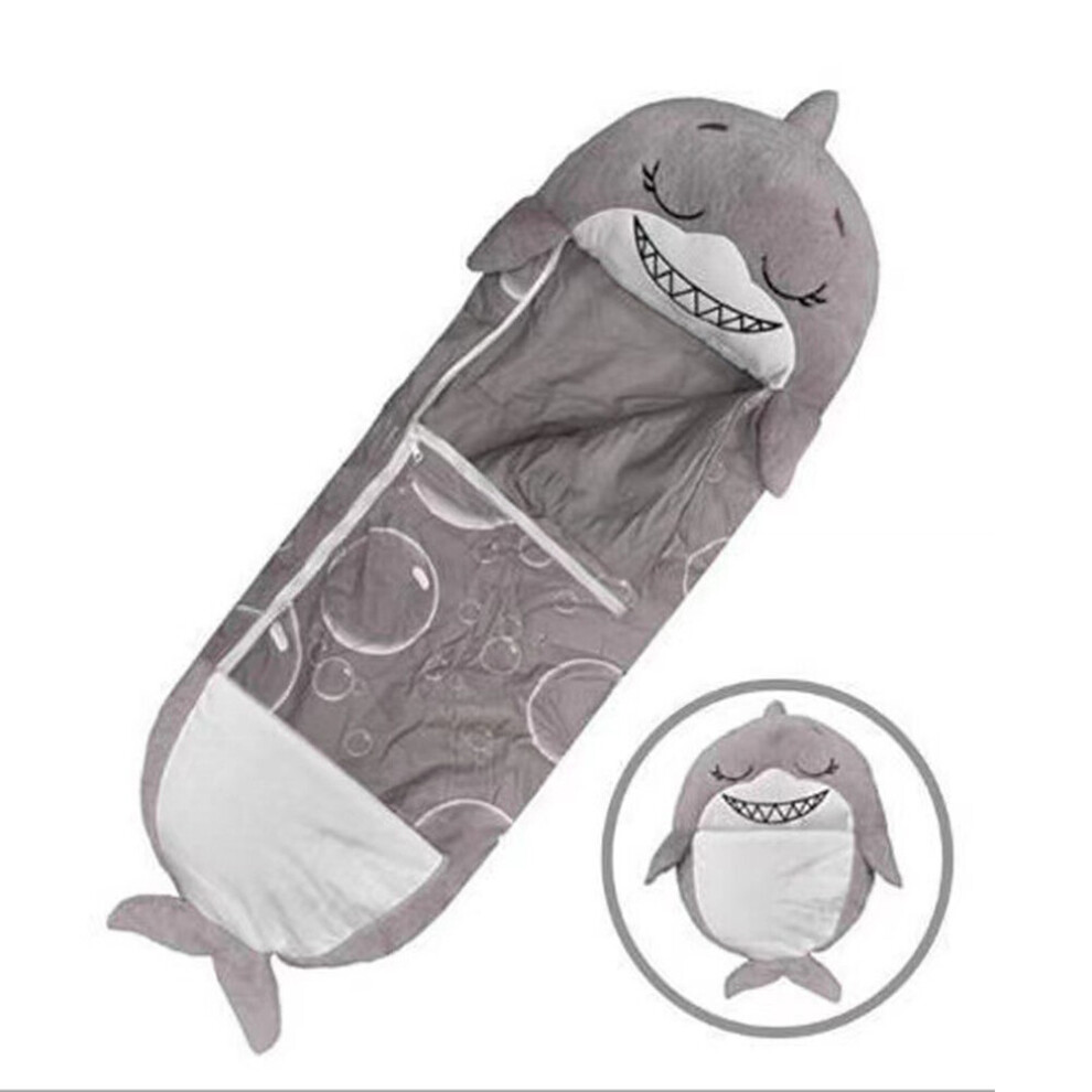 (Grey shark) Children's cartoon sleeping bag birthday gift plush doll pillow boy girl warm soft lazy sleeping bag