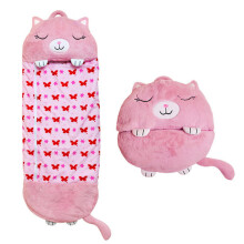 (Pink cat) Children's cartoon sleeping bag birthday gift plush doll pillow boy girl warm soft lazy sleeping bag