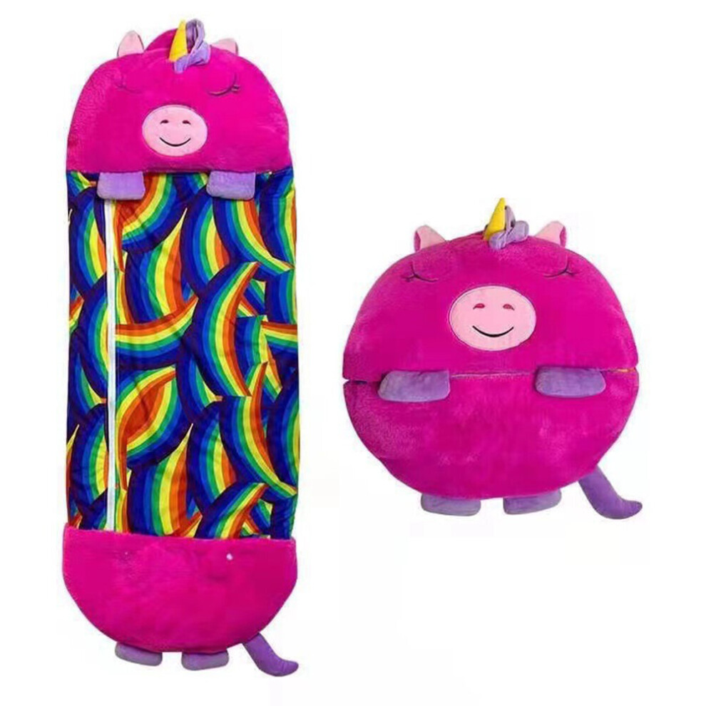 (Rose Unicorn) Children's Cartoon Sleeping Bag Birthday Gift Plush Doll Pillow Boy Girl Warm Soft Lazy Sleeping Bag Zhihuan