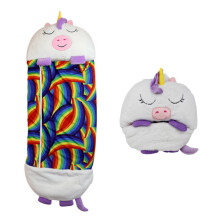 (White Unicorn) Children's cartoon sleeping bag birthday gift plush doll pillow boy girl warm soft lazy sleeping bag