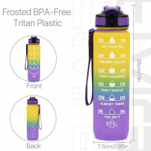 (Yellow purple) 1L Leakproof Bottle With Straw Sports Water Bottle Gym Travel Drinking