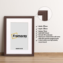 (6x4" Pic (8x6" Frame)) Mahogany Picture Frame / LW Style Wall Art Frame / Modern Photo Frames With White Mount
