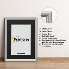 (6x4" Pic (8x6" Frame)) Silver Picture Frame / LW Style Wall Art Frame / Modern Photo Frames With Black mount