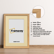 (6x4" Pic (8x6" Frame)) Oak Picture Frame / LW Style Wall Art Frame / Modern Photo Frames With Ivory Mount