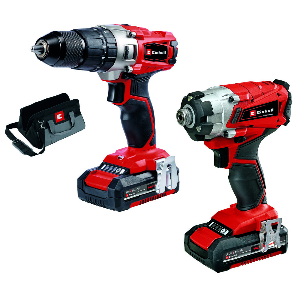Einhell Power X-Change Cordless Drill Set: 44Nm Combi Drill + 140Nm Impact Driver | 2x 2.0Ah Batteries + Fast Charger + Bag | EINPXTWIN2