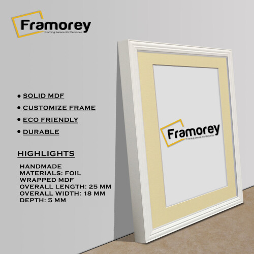 (A2 Pic (A1 Frame)) White Picture Frame / LW Style Wall Art Frame / Modern Photo Frames With Ivory mount 1