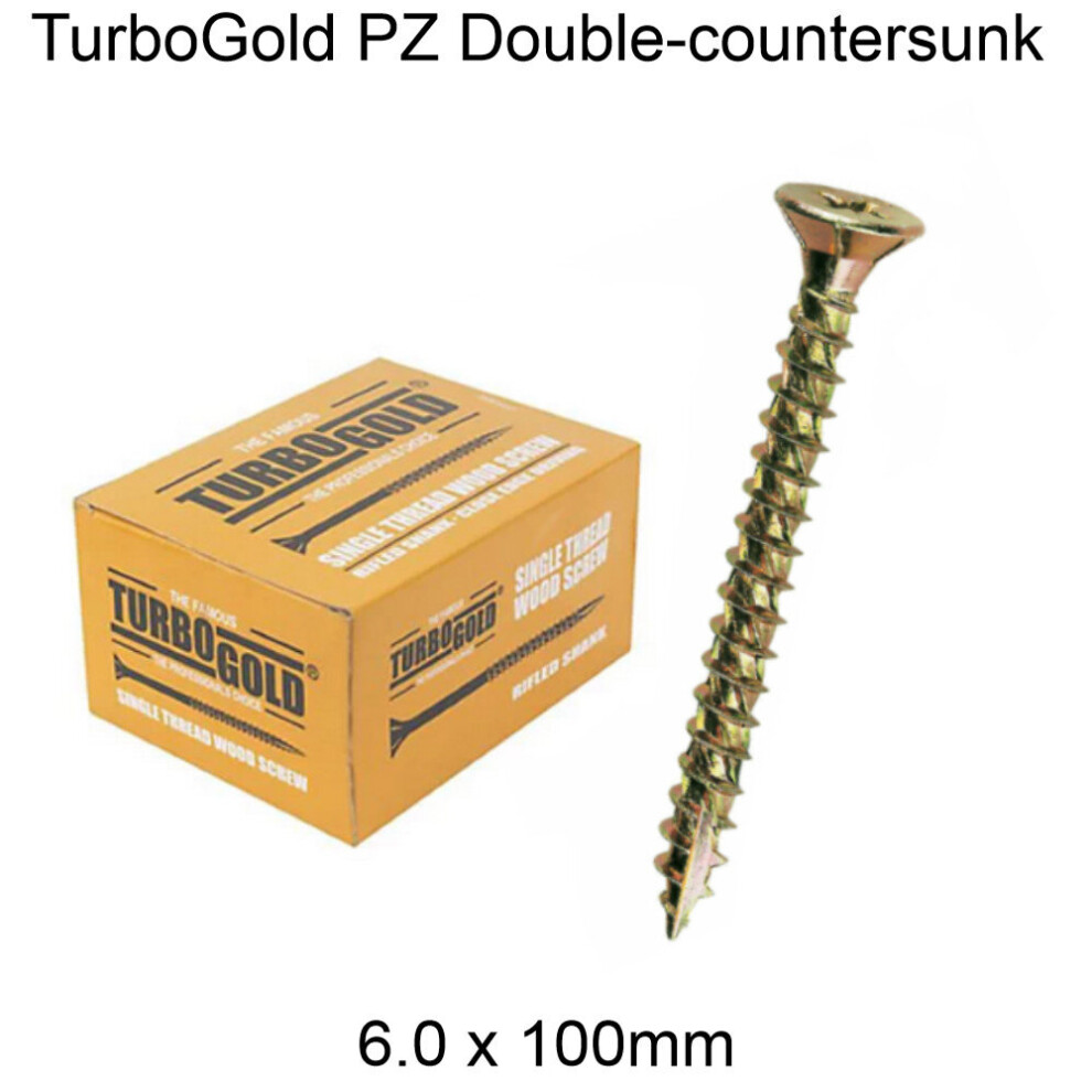 (6.0 X 100Mm) 100 Pieces Turbogold Pozi Double Countersunk Multipurpose Premium Wood Screws 3713804152475