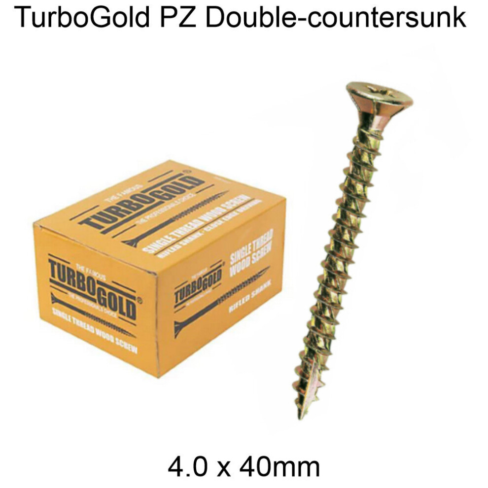 (4.0 x 40mm) 100 Pieces TurboGold Pozi Double Countersunk Multipurpose Premium Wood Screws