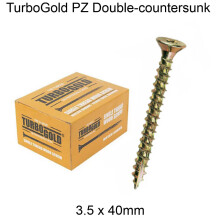 (3.5 x 40mm) 100 Pieces TurboGold Pozi Double Countersunk Multipurpose Premium Wood Screws