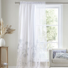 (55 x 72 Inch) Catherine Lansfield Meadowsweet Floral Tab Top Voile Curtain Panel