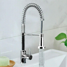 Chrome Monobloc Kitchen Sink Mixer Tap Swivel and Spring Spout Pull Out Hose Spray Single Lever Swan Neck Faucet