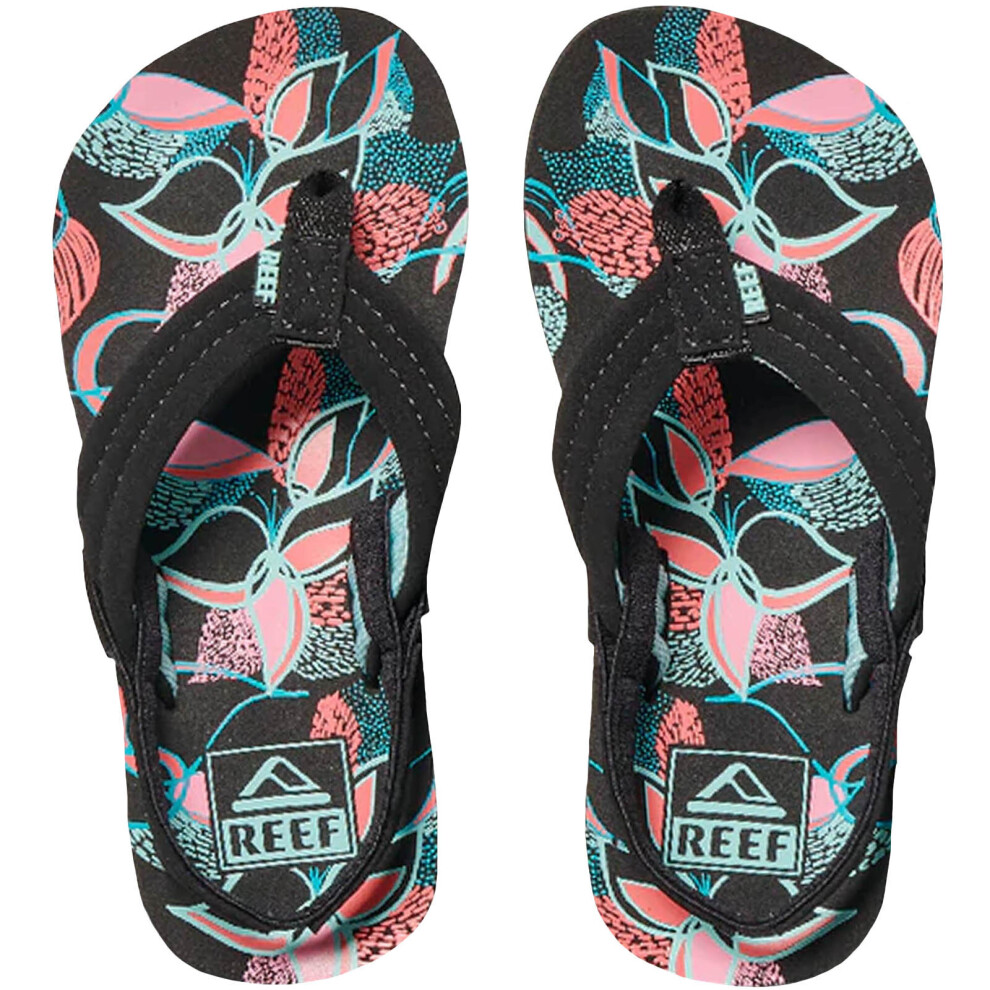 (2KTO3K UK, Floral) Reef Kids Girls Little AHI Summer Beach Pool Sandals Thongs Flip Flops - Floral