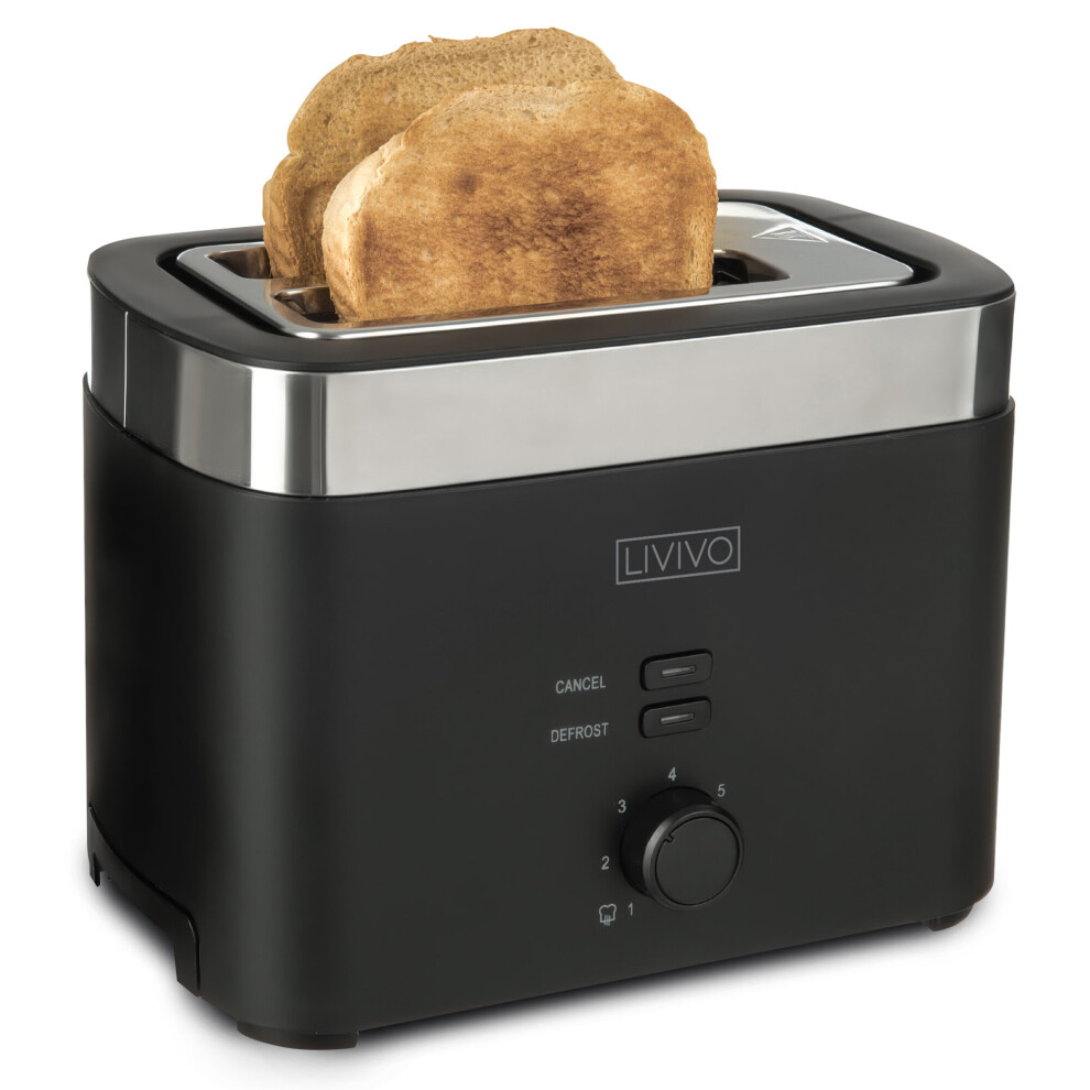 (BLACK ) LIVIVO 2 Slice Toaster 7 Browning/Crumb Tray/900W