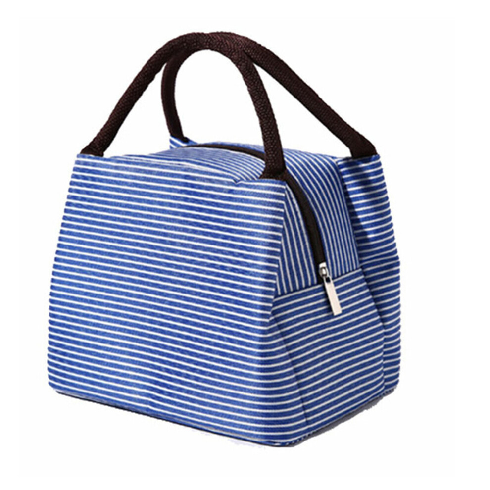 (Blue) Thermal Striped Lunch Bag