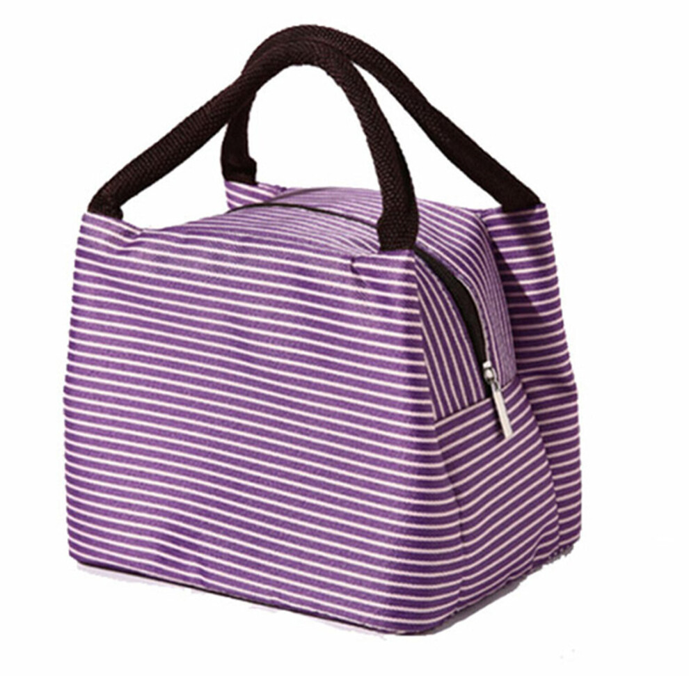 (Purple) Thermal Striped Lunch Bag