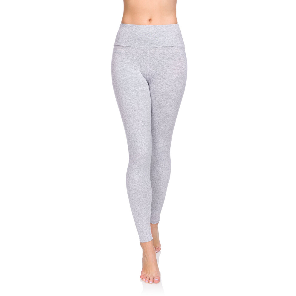 (Ashen, 14) FUTURO FASHION Women's Cotton Rich Full Length High Waisted Leggings Tummy Control Yoga Fitness Ladies Solid Slimming Stretchy Pants Plus