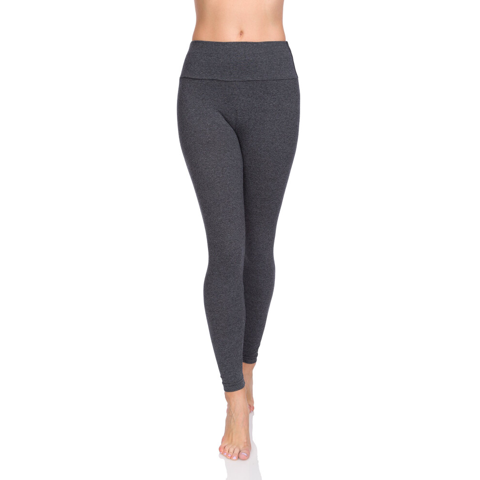 (Graphite, 12) FUTURO FASHION Women's Cotton Rich Full Length High Waisted Leggings Tummy Control Yoga Fitness Ladies Solid Slimming Stretchy Pants Pl