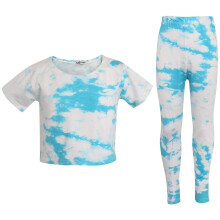 (7-8 Years, Blue) Girls Crop & Legging Tie Dye Print Clothing Sets