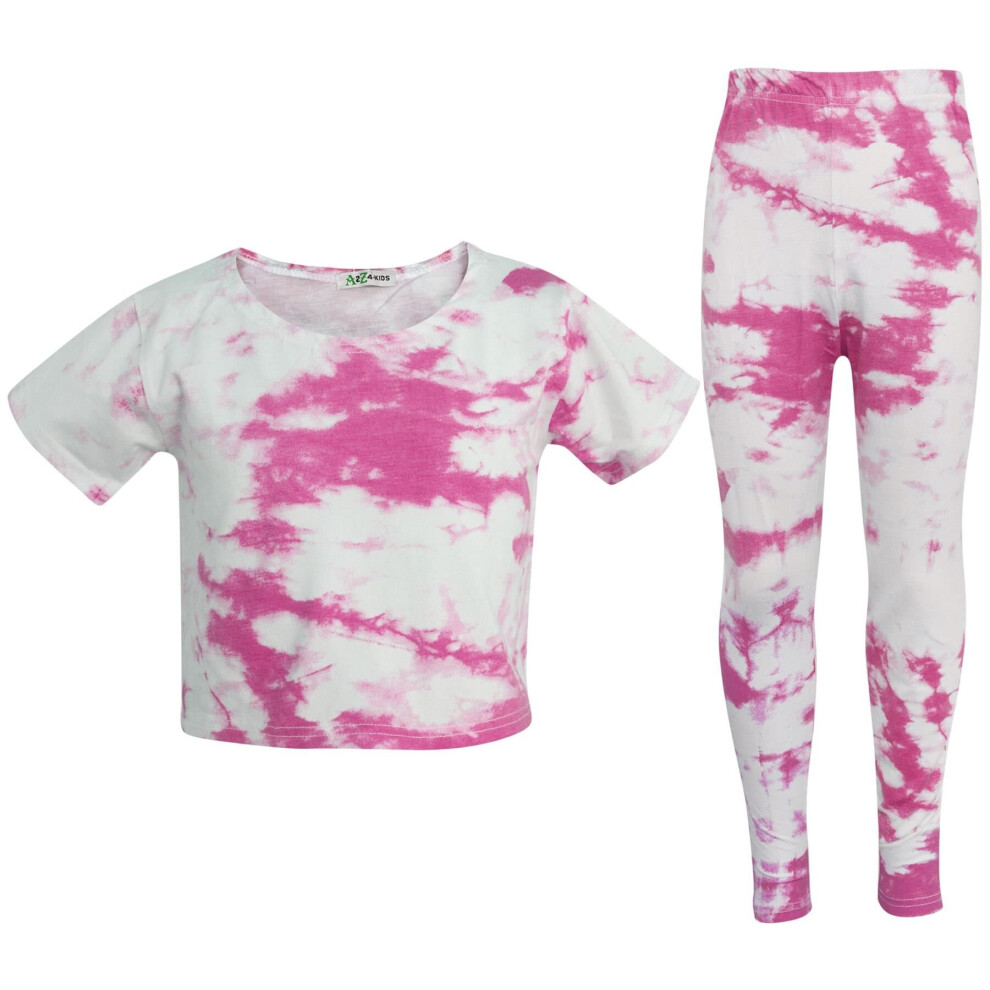 (7-8 Years, Pink) Girls Crop & Legging Tie Dye Print Clothing Sets