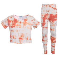 (7-8 Years, Orange) Girls Crop & Legging Tie Dye Print Clothing Sets