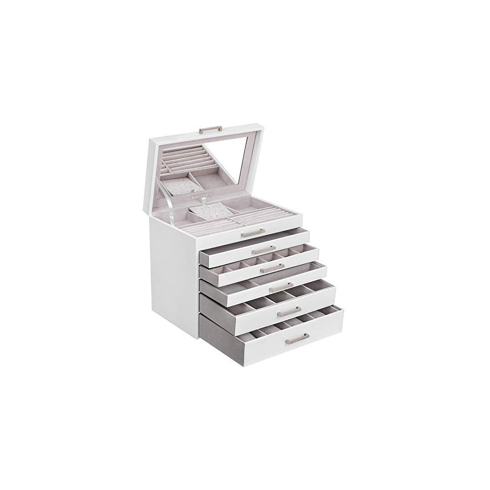 SONGMICS Jewellery Box, Jewellery Organiser, Large Jewellery case, with 6 Layers and 5 Drawers, White JBC138