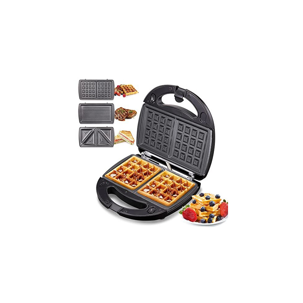 Yabano Waffle Maker 3 in 1, Toastie Maker, Deep Fill Sandwich Toasters & Panini Press Grill with Detachable Non-Stick Plates, LED Indicator Light