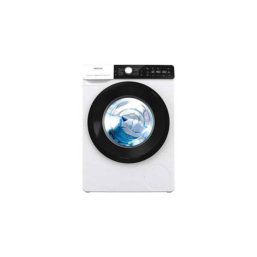 Hisense WFGA80141VM Front Load Washing Machine, 8 kg, 1400 RPM, Inverter, Steam, New Energy Class B, Black Portholes, Big Display Touch