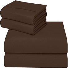 ComfyWell Double Bed Sheets Fitted - Double Sheet Deep Pocket (35 cm) - Soft Brushed Microfibre Fabric Brown Bedding - Shrinkage and Fade Resista