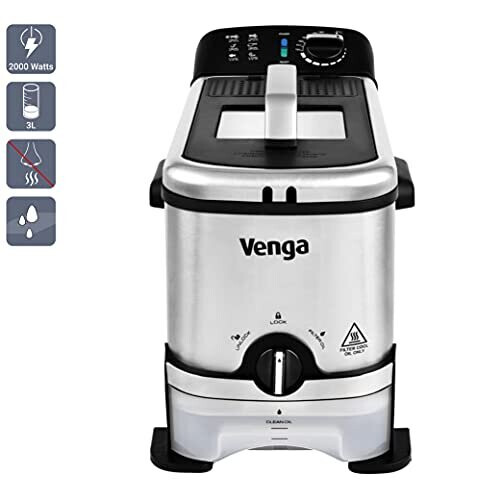 Venga! SemiProfessional Deep Fryer 3 L, Oil Filter & Container, 2000 W