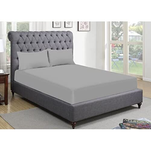 Sapphire Collection 200 Thread Count 100% Egyptian Cotton Fitted Sheet (Double, Grey)
