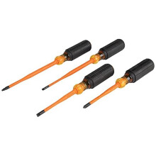1000V Slim Tip Insulated Screwdriver Set, Phillips, Cabinet, Square Slim-Tip, Cushion Grip Handle, 4-Piece Klein Tools 33734INS