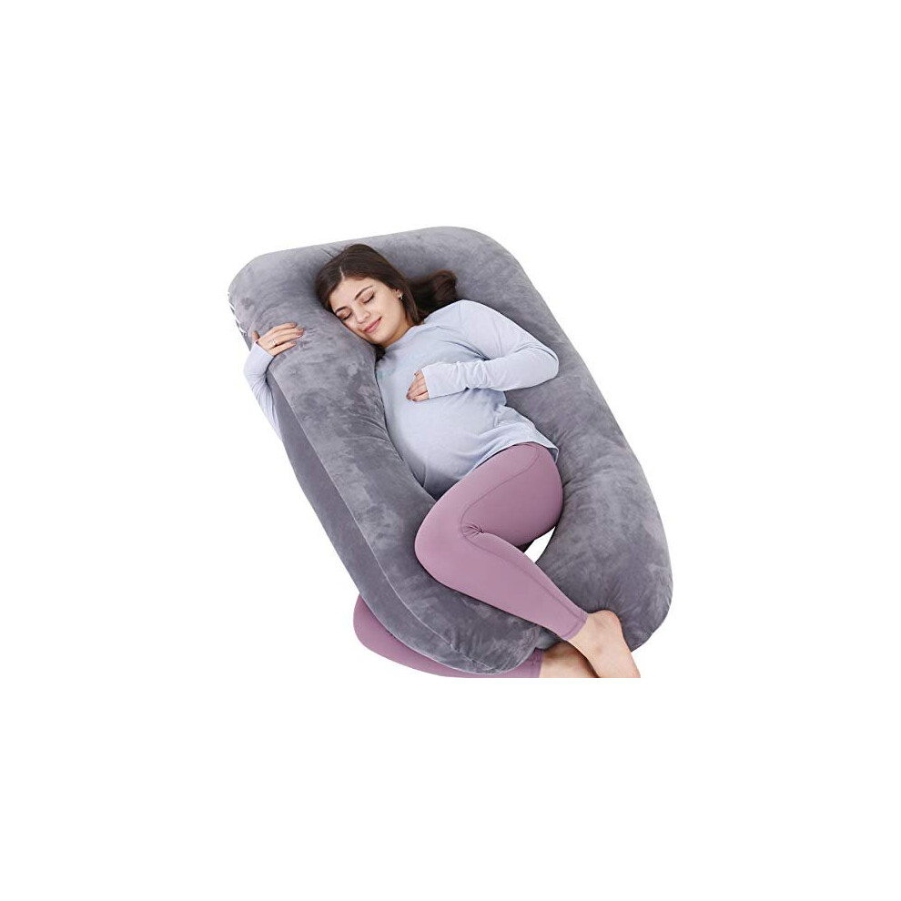 AS AWESLING Pregnancy Pillow, U Shaped Full Body Pillow, Nursing, Support and Maternity Pillow for Pregnant Women with Removable Velvet Cover (Gr