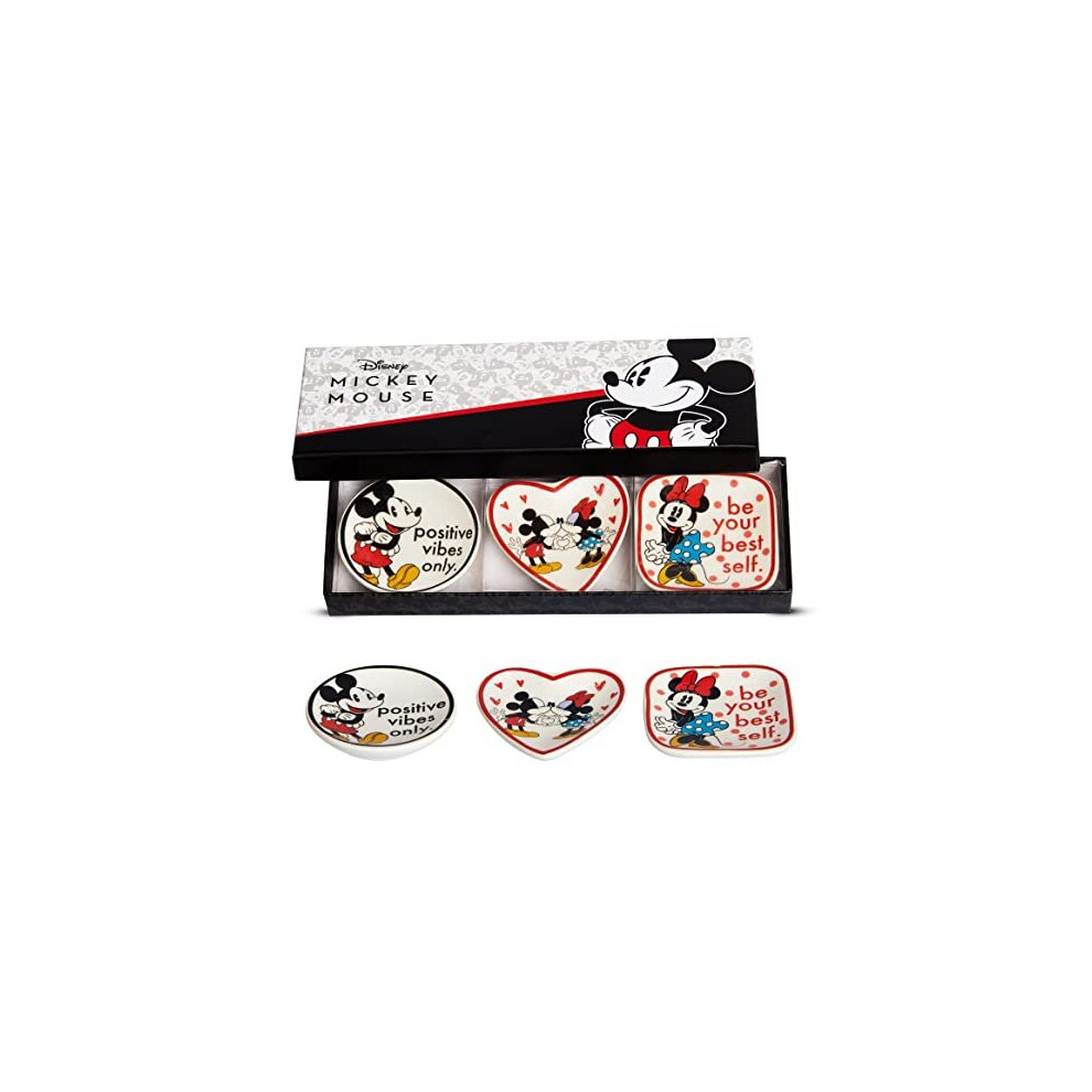 Disney Mickey and Minnie Mouse Mini Trinket Tray Gift Set, 3 Piece Jewelry Dish Ring Holder