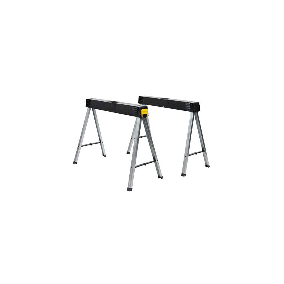 STANLEY Folding Work Bench Saw Horse Twin Pack, Heavy Duty Metal Leg with Side Latch, 1-97-475