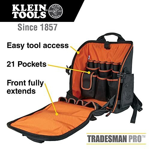 Klein Tools Backpack Bag, Heavy Duty Tool Organizer, 21 Pockets and Large Interior 55482 1