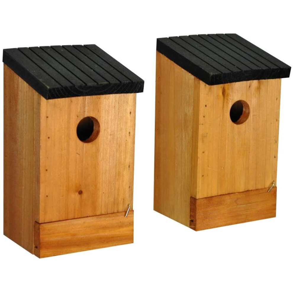Traditional Wooden Bird Nest Box Houses - Set of 2