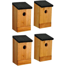 Traditional Wooden Bird Nest Box Houses (Set of 4)