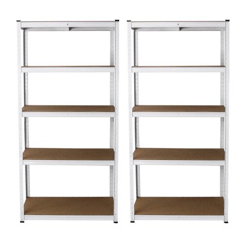MonsterShop 2x 5-Tier White Racking Units Heavy Duty Storage Rack Garage Warehouse Shed 2
