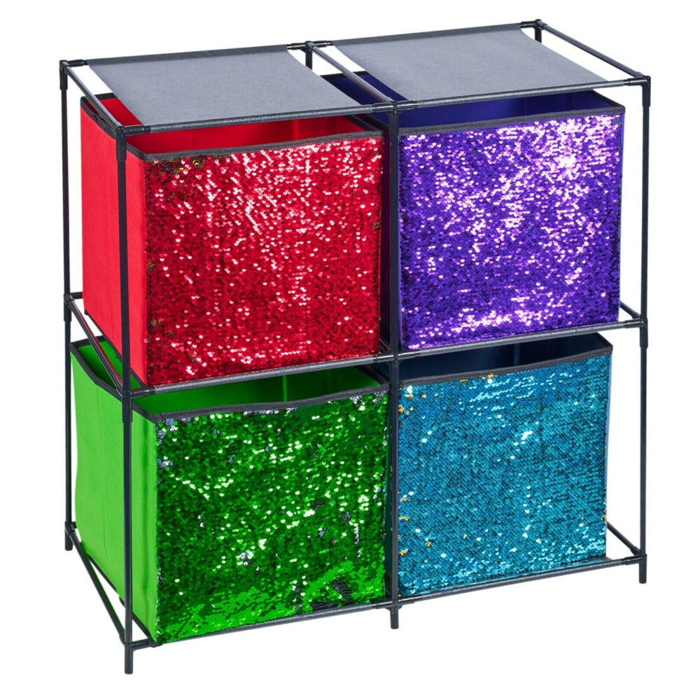 (4 Cubed With Red Blue Green & Purple) 4/6 Cube Storage Shelves Cupboard Basket Rack Unit