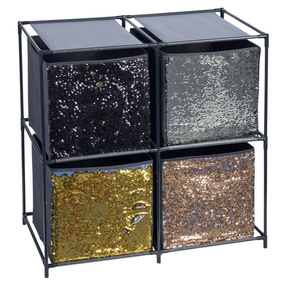 (4 Cubed With Black Silver & Gold) 4/6 Cube Storage Shelves Cupboard Basket Rack Unit