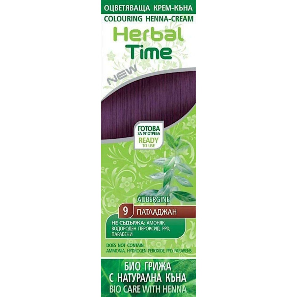 Herbal Time Cream Hair Colouring With Henna And Nettle Extract - Aubergine 9, Ammonia Free, Sulphates Free, Parabens Free
