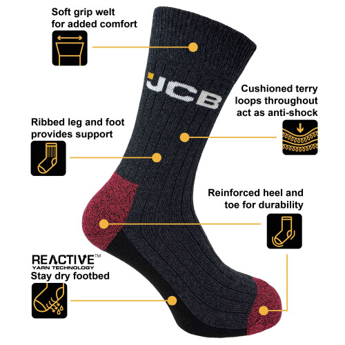 JCB 3PK BOOT SOCKS ASSORTED 2