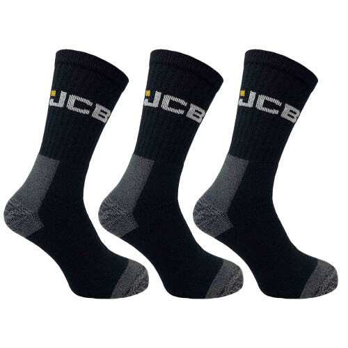 JCB *NEW AND IMPROVED *
3PK WORK SOCKS WITH ADDED ELASTANE BLACK
