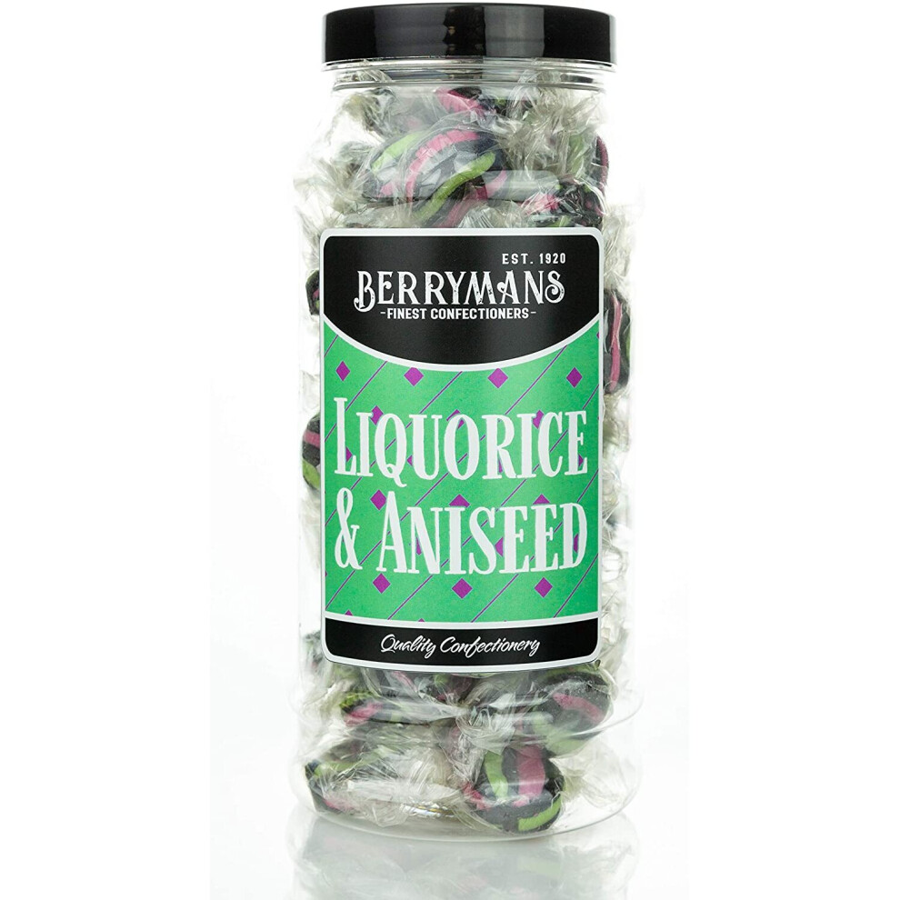 Berrymans Original Liquorice & Aniseed Retro Boiled Sweets Gift Jar By Sweet Shop - Classic Sweets, Traditional Taste.