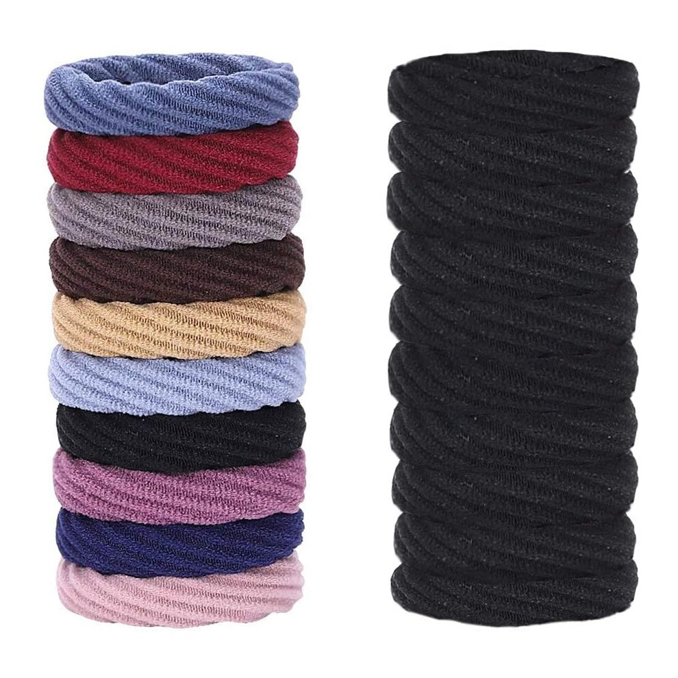 20 Pieces Cotton Hair Ties Seamless Elastic Hair Bands Thick Ponytail Band 4.5cm in Diameter Hair Accessories for Women and Girls (Multicolored+Black)