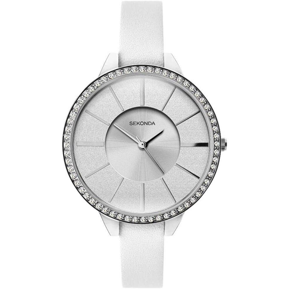 Sekonda Ladies Editions Watch with Silver Glitter Dial and White Strap 40002